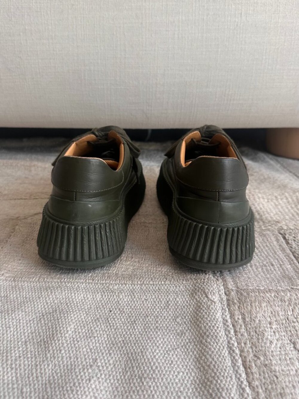 Jil Sander Dark Olive Green Leather Platform Sneakers – Size 38 - Picture 4 of 9
